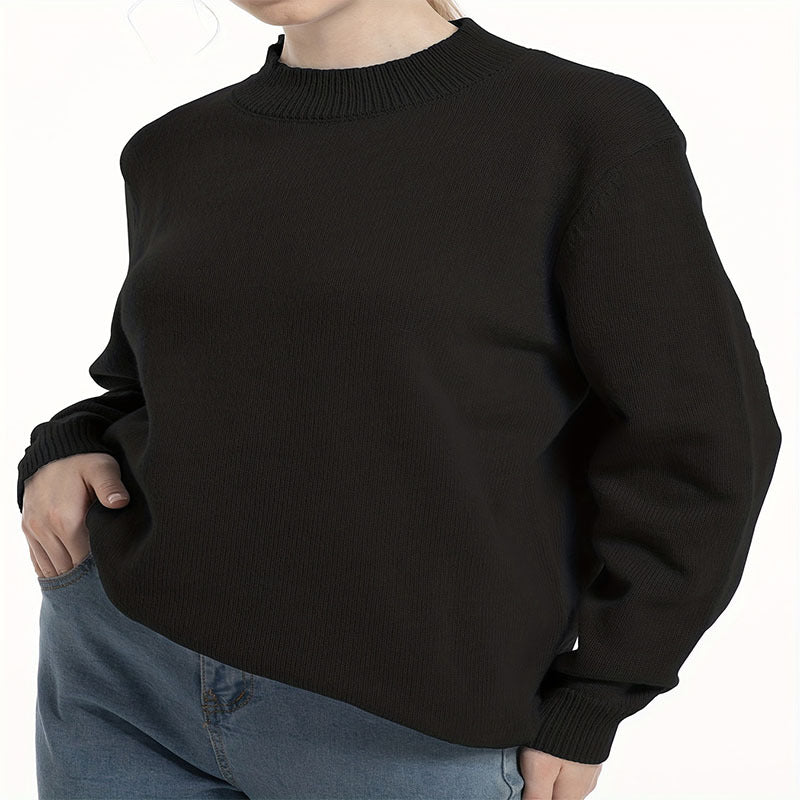 Damen lässiger Pullover mit strukturiertem Rundhalsausschnitt und überschnittenen Schultern WW