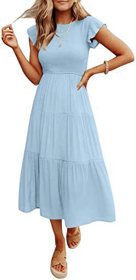Damen Maxikleid mit voluminösem Rock und elastischem Oberteil WW
