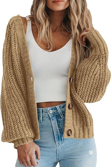Damen Kuschelige Strickjacke mit voluminösen Ärmeln WW
