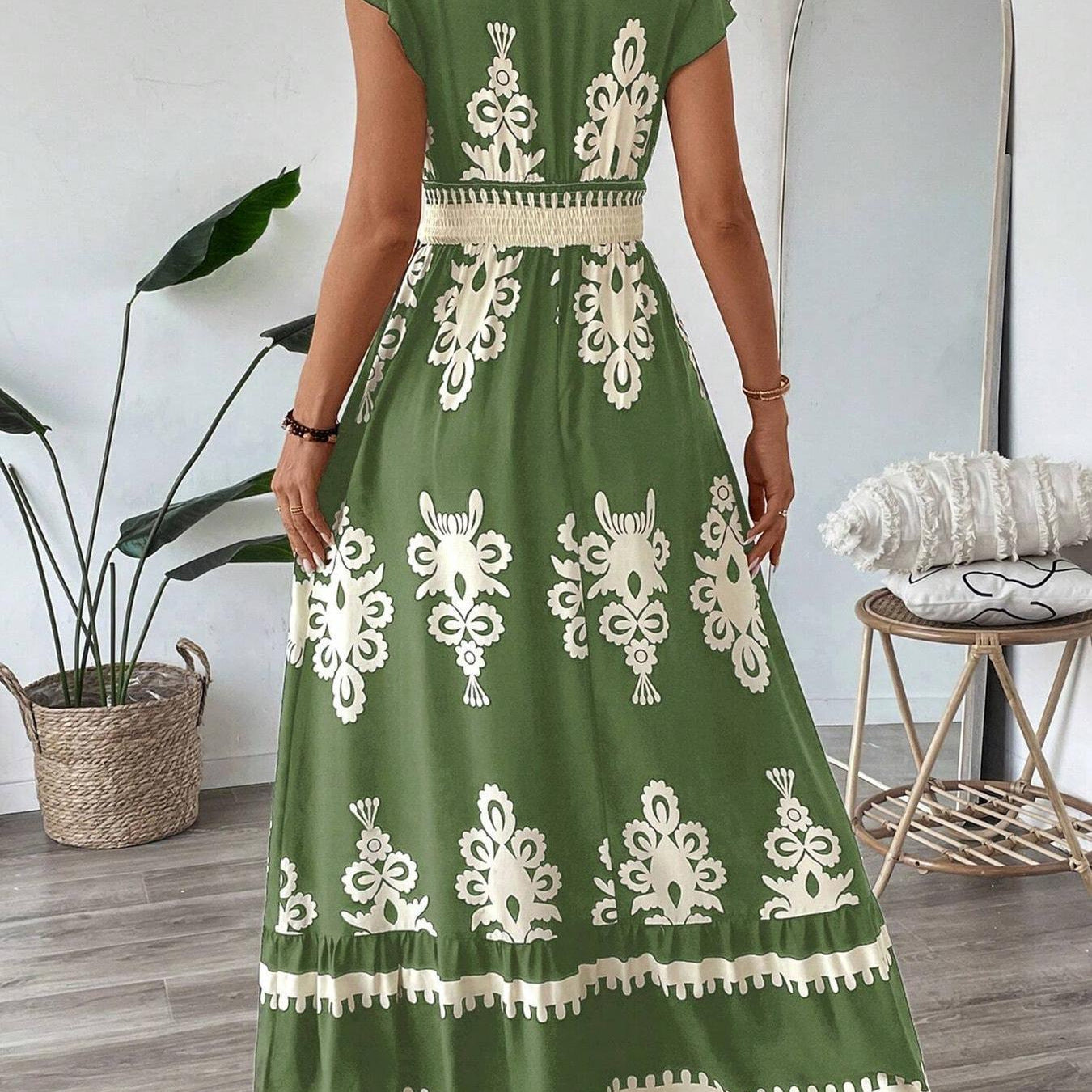 Damen Maxikleid mit floralem Muster und V-Ausschnitt WW