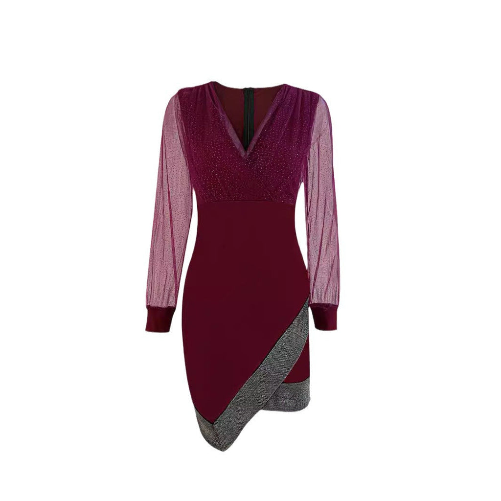 Damen Abendkleid mit glitzernden Details und modernem Wickelschnitt WW