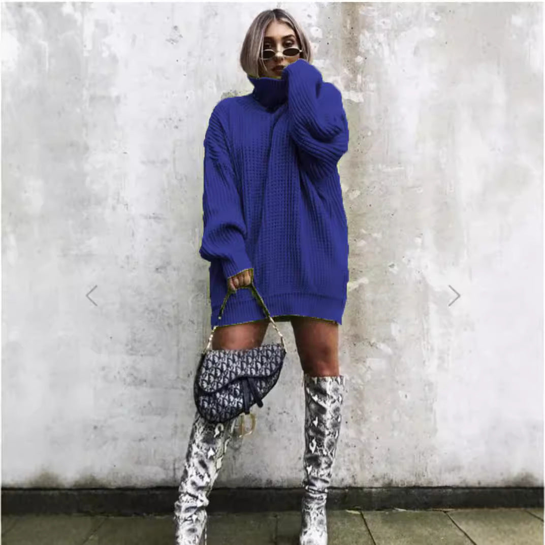 Damen Oversized Strickpullover mit hohem Kragen und Waffelmuster WW