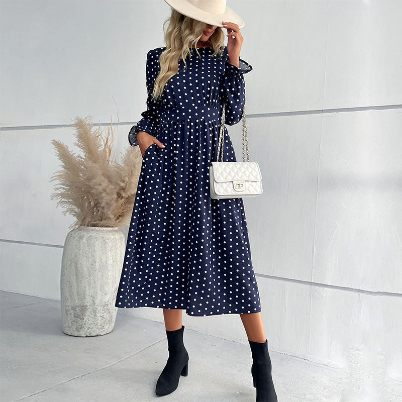 Damen Midi-Kleid mit eleganten Puffärmeln und punktiertem Design WW
