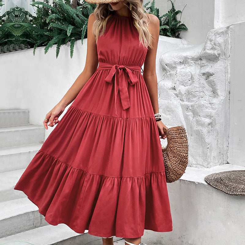 Damen Maxikleid mit schickem Halsband und taillierbarem Gürtel WW