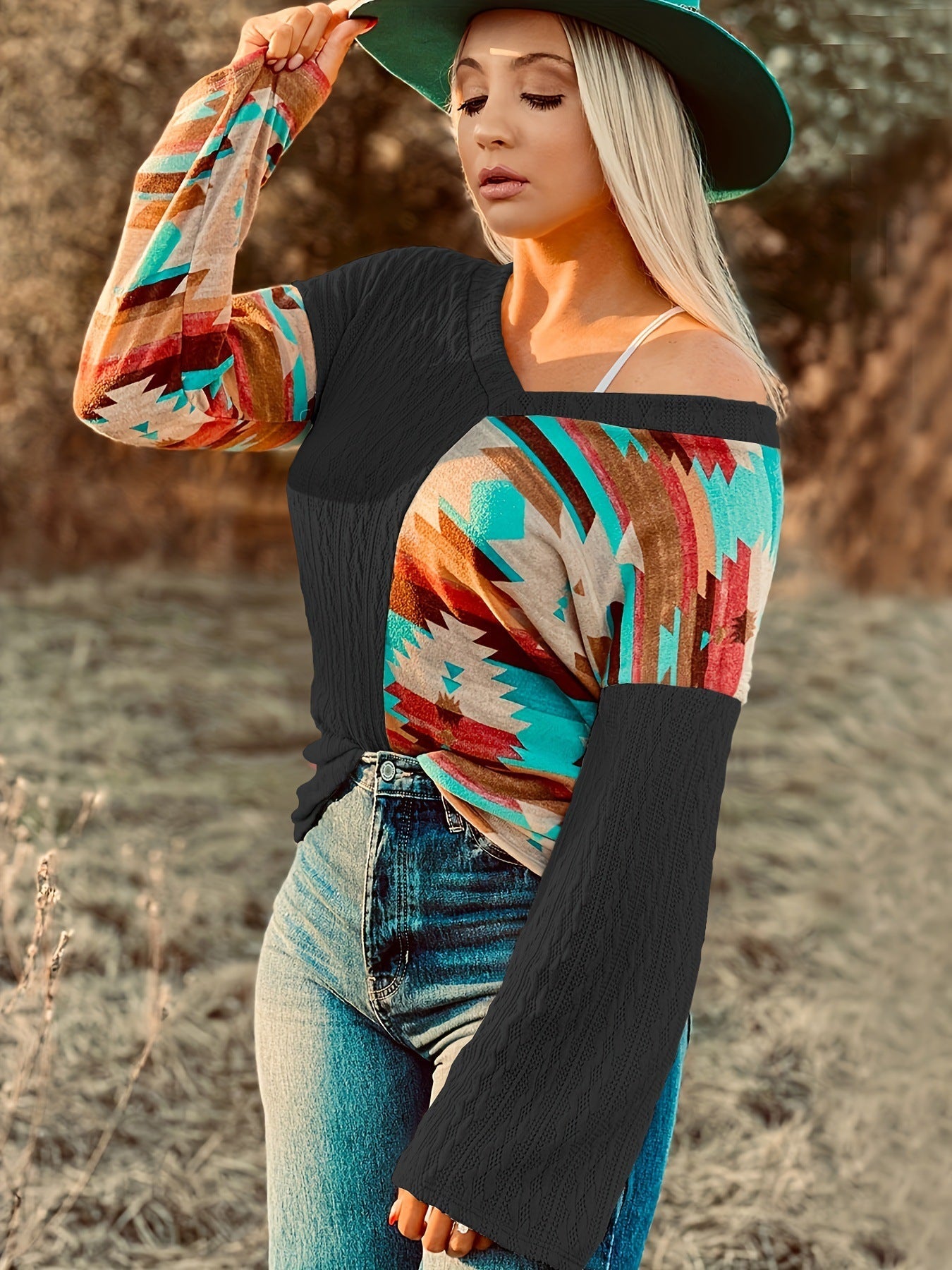 Damen Oversized Aztekenmuster Pullover WW
