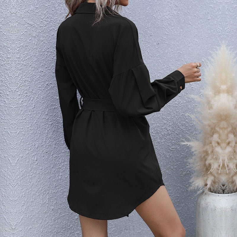 Damen Hemdblusenkleid mit Taillengürtel und praktischen Brusttaschen WW