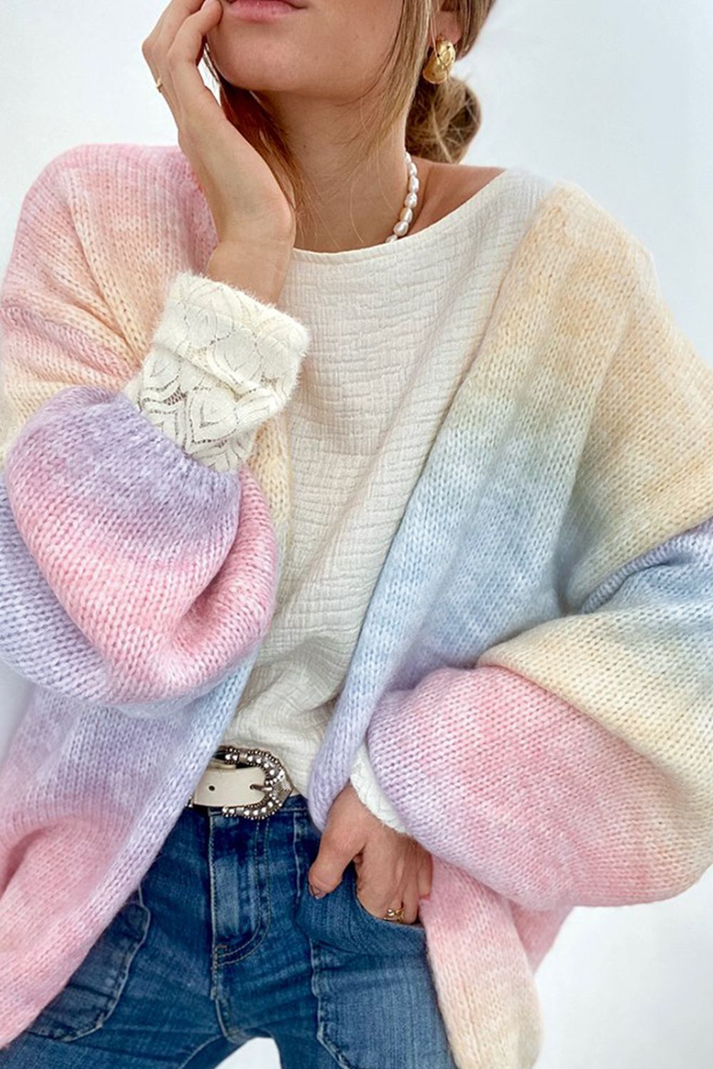 WW | Gradient Offene Vorderseite Fallendes Schulter Cardigan
